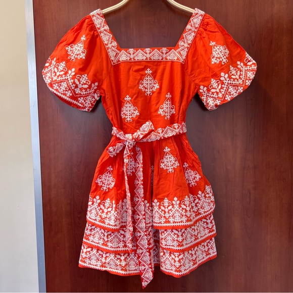 New Boden Square Neck Rara Dress in Firecracker New With Tag Size 6 Embroidered - Picture 4 of 16